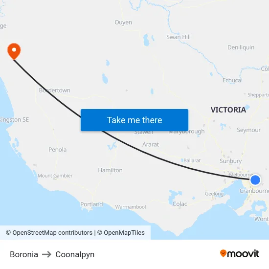 Boronia to Coonalpyn map