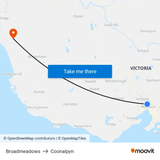 Broadmeadows to Coonalpyn map