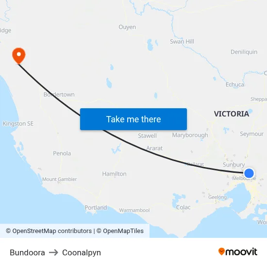 Bundoora to Coonalpyn map