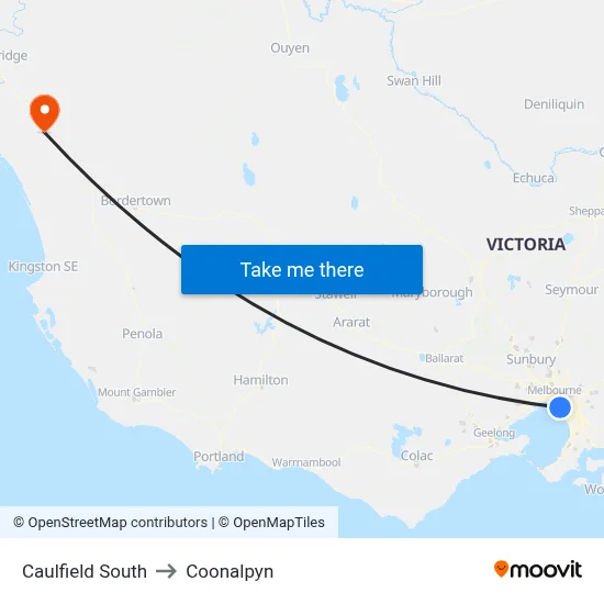 Caulfield South to Coonalpyn map