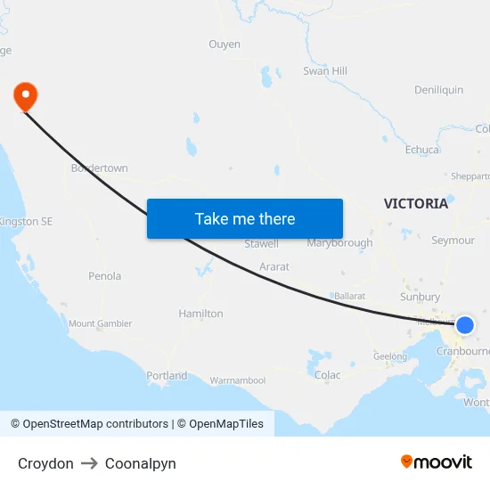 Croydon to Coonalpyn map
