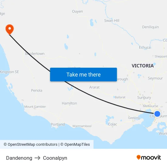 Dandenong to Coonalpyn map