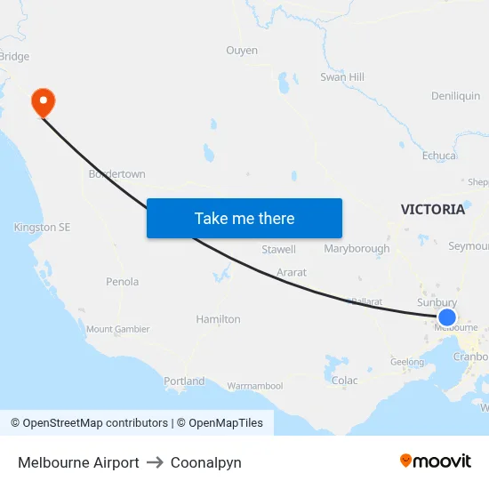 Melbourne Airport to Coonalpyn map