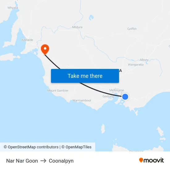 Nar Nar Goon to Coonalpyn map