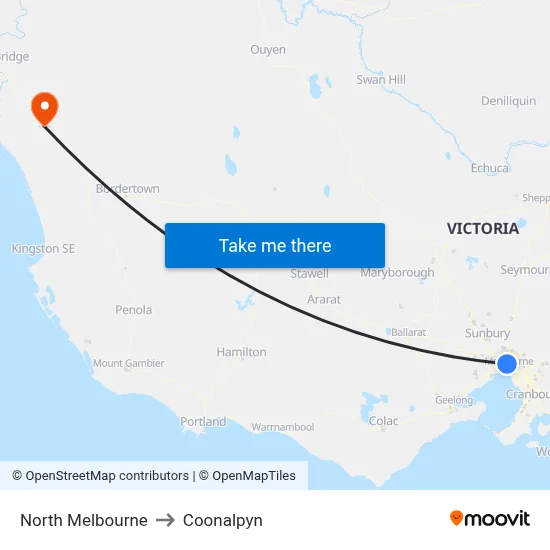 North Melbourne to Coonalpyn map