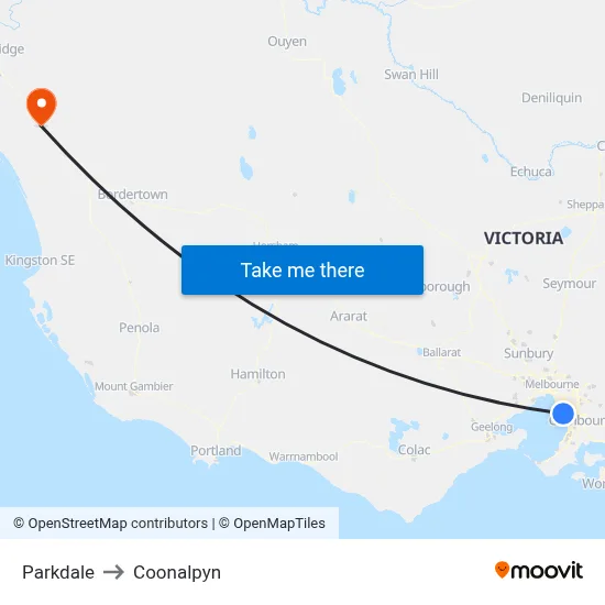 Parkdale to Coonalpyn map