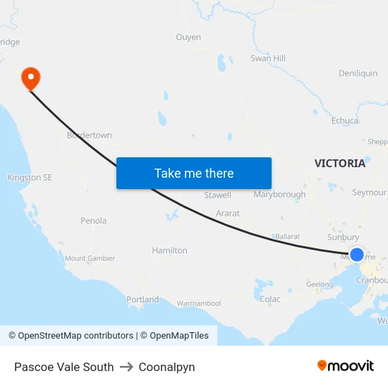 Pascoe Vale South to Coonalpyn map