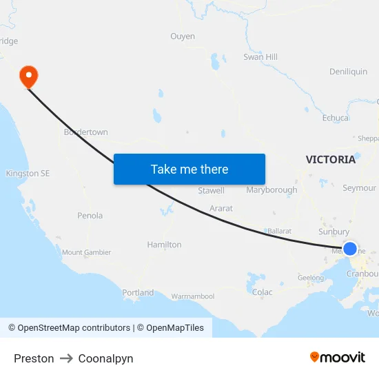 Preston to Coonalpyn map