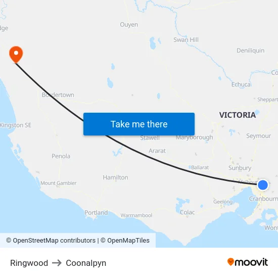 Ringwood to Coonalpyn map