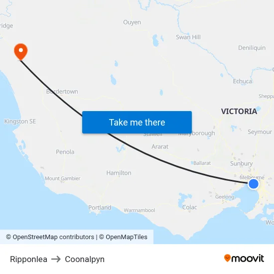 Ripponlea to Coonalpyn map