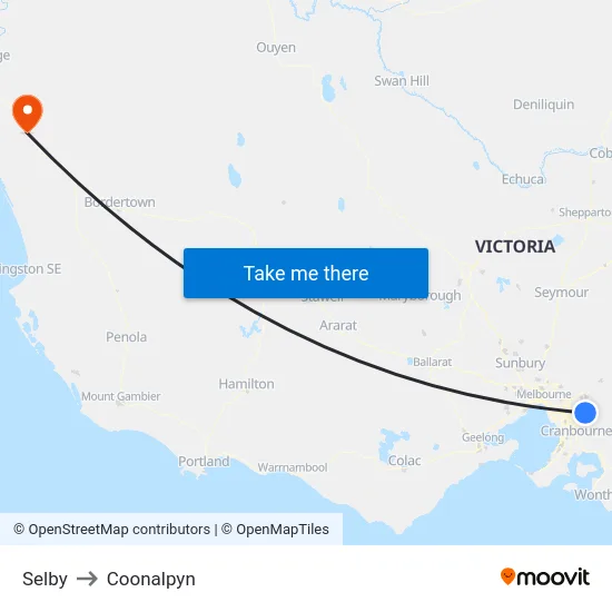 Selby to Coonalpyn map