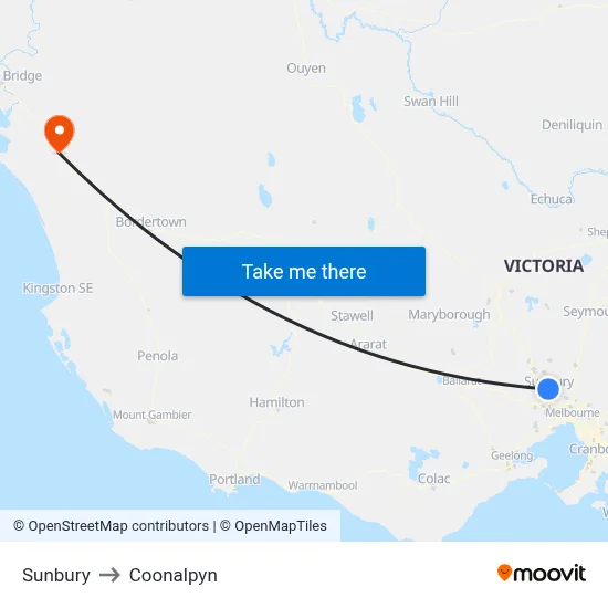 Sunbury to Coonalpyn map