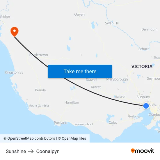 Sunshine to Coonalpyn map