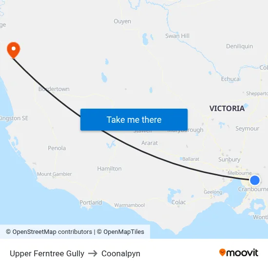 Upper Ferntree Gully to Coonalpyn map