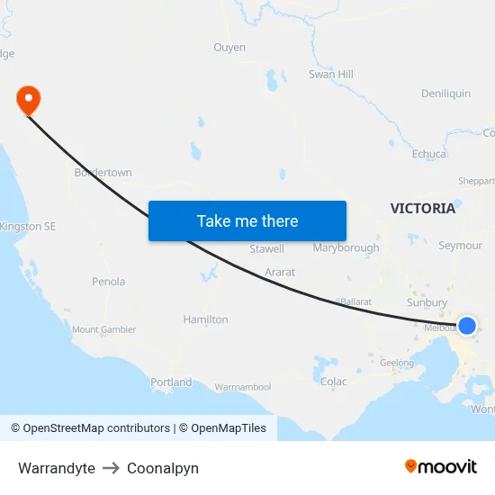 Warrandyte to Coonalpyn map