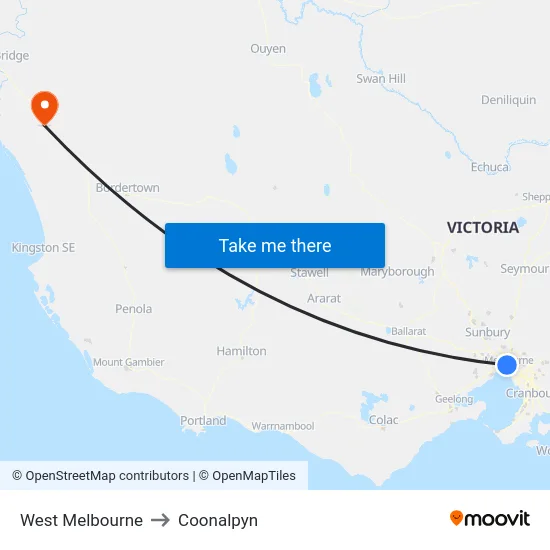 West Melbourne to Coonalpyn map