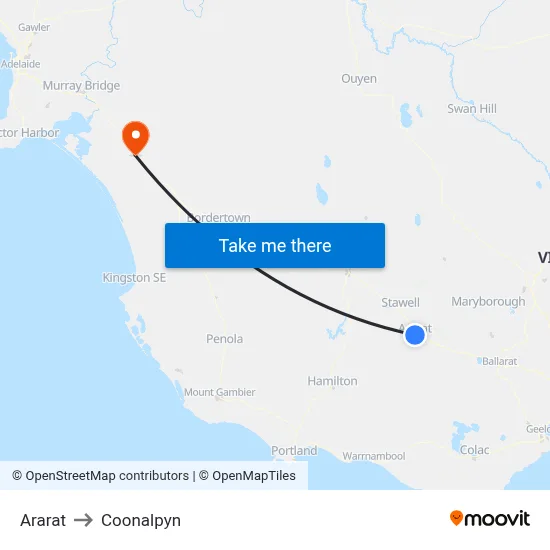 Ararat to Coonalpyn map
