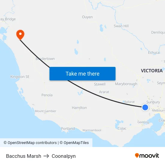 Bacchus Marsh to Coonalpyn map