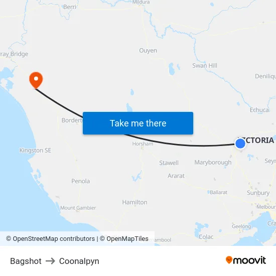 Bagshot to Coonalpyn map