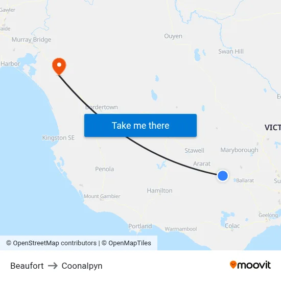 Beaufort to Coonalpyn map