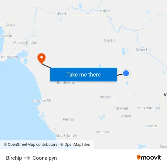 Birchip to Coonalpyn map