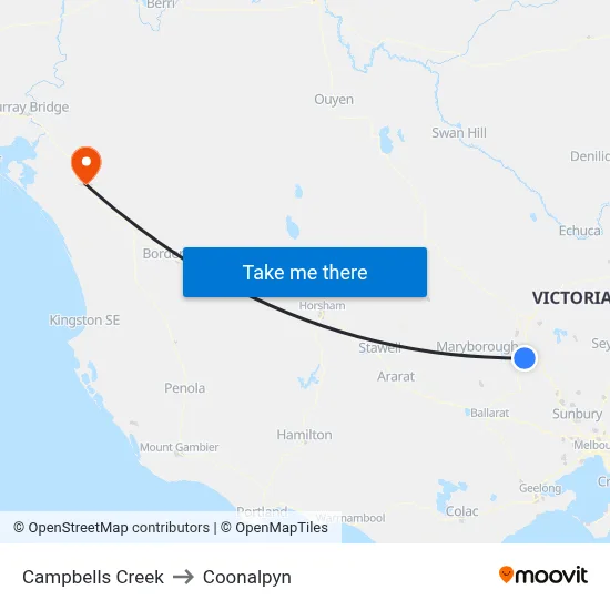 Campbells Creek to Coonalpyn map