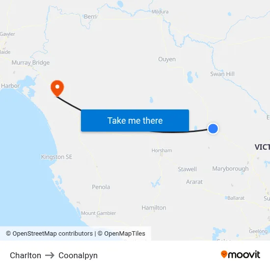 Charlton to Coonalpyn map