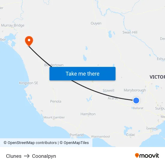 Clunes to Coonalpyn map