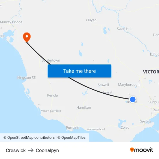 Creswick to Coonalpyn map