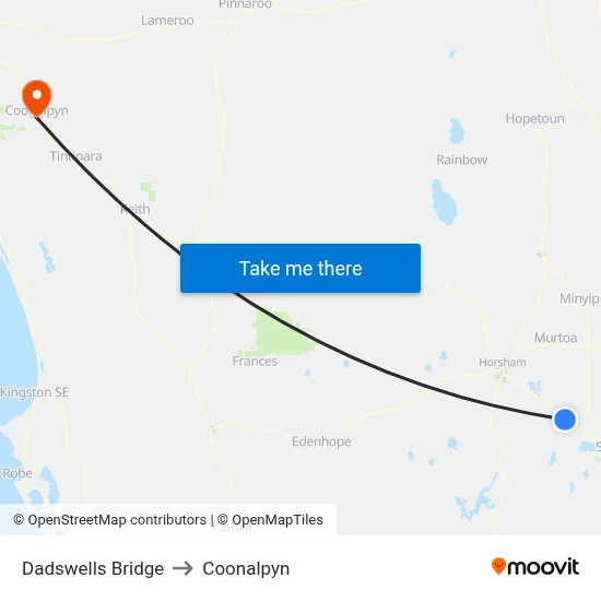 Dadswells Bridge to Coonalpyn map