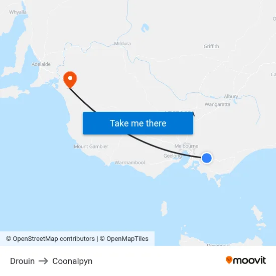 Drouin to Coonalpyn map