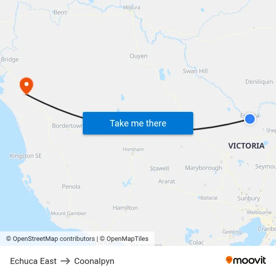 Echuca East to Coonalpyn map