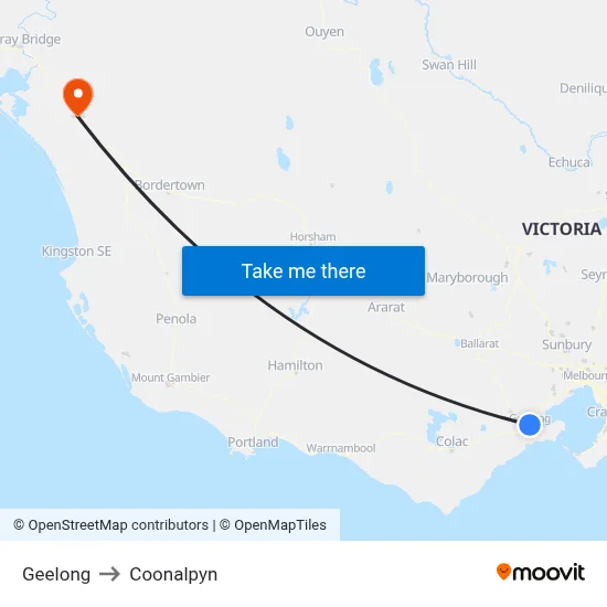 Geelong to Coonalpyn map