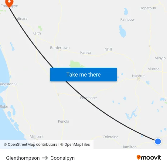 Glenthompson to Coonalpyn map