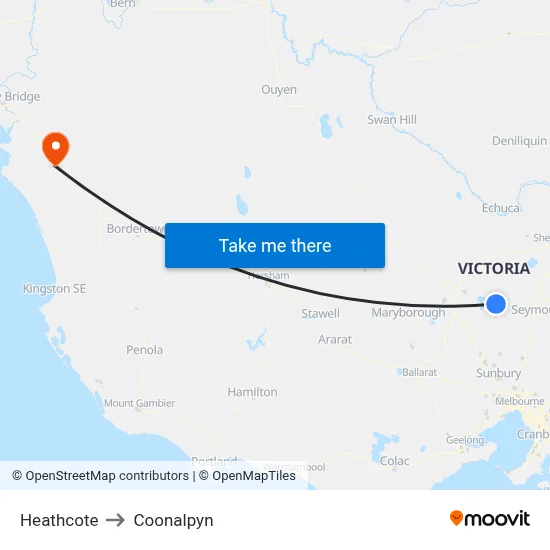 Heathcote to Coonalpyn map