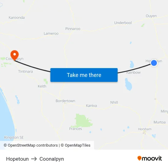 Hopetoun to Coonalpyn map