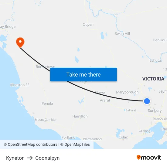 Kyneton to Coonalpyn map