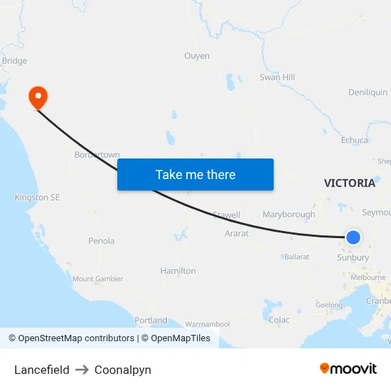 Lancefield to Coonalpyn map