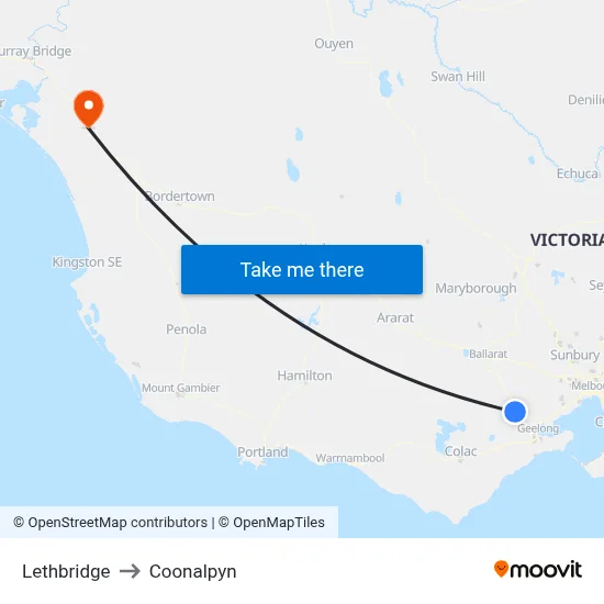 Lethbridge to Coonalpyn map