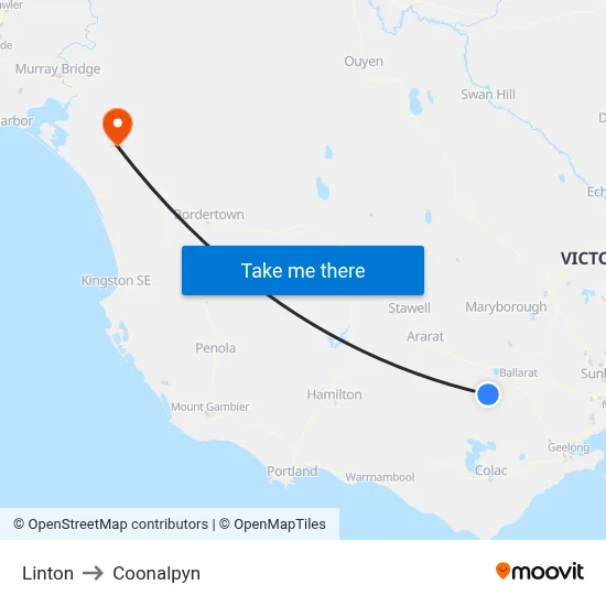 Linton to Coonalpyn map
