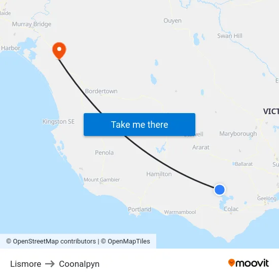 Lismore to Coonalpyn map