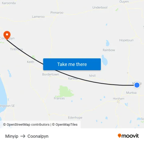 Minyip to Coonalpyn map
