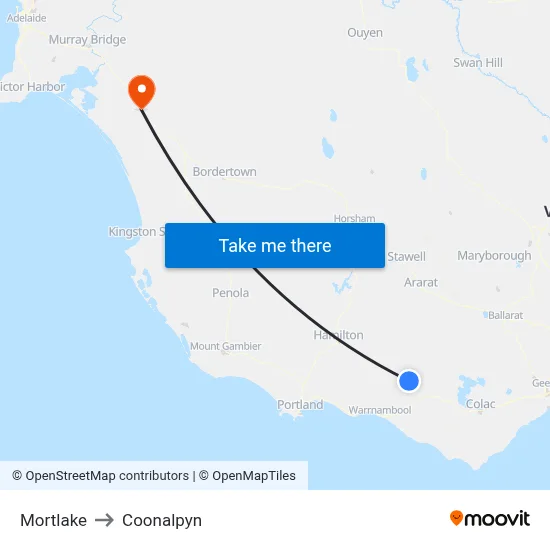 Mortlake to Coonalpyn map