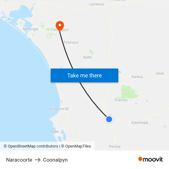 Naracoorte to Coonalpyn map