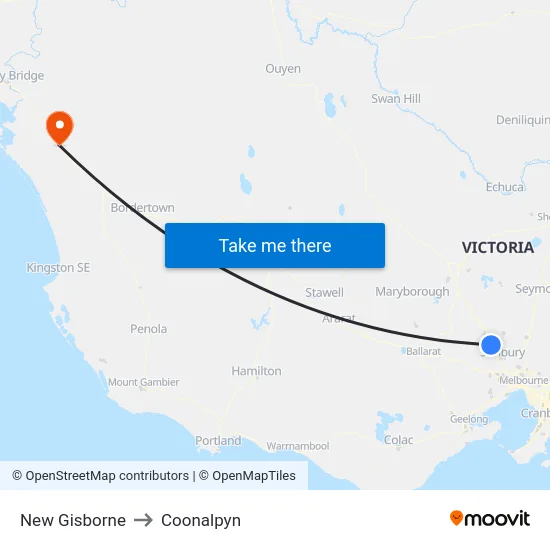 New Gisborne to Coonalpyn map