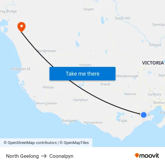 North Geelong to Coonalpyn map