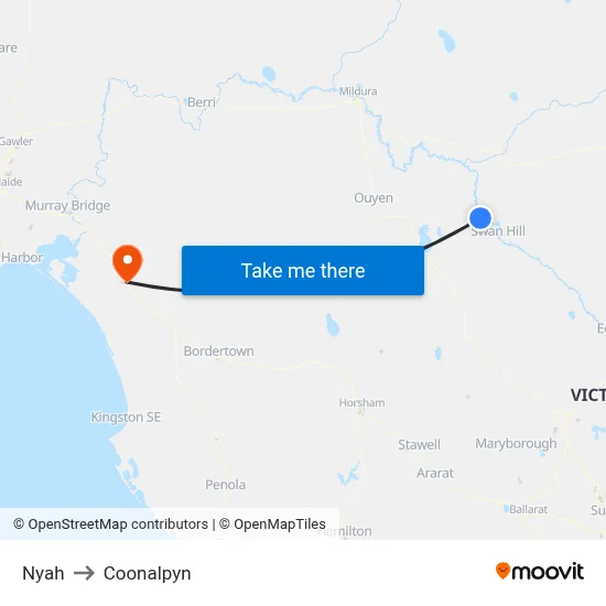 Nyah to Coonalpyn map