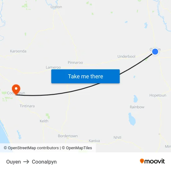 Ouyen to Coonalpyn map