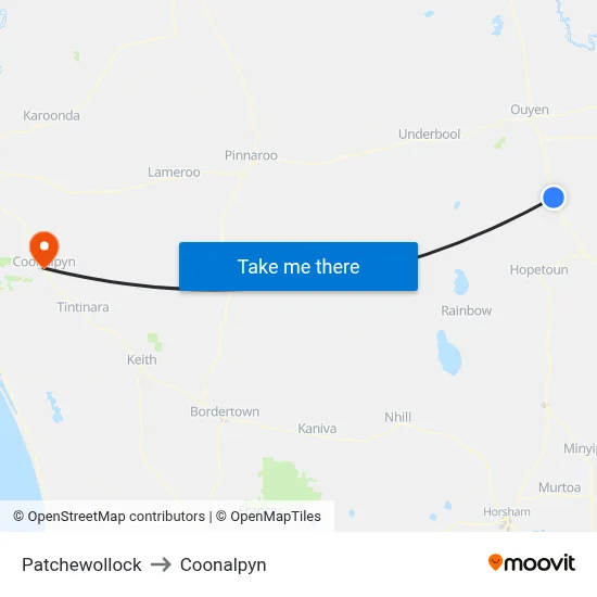Patchewollock to Coonalpyn map