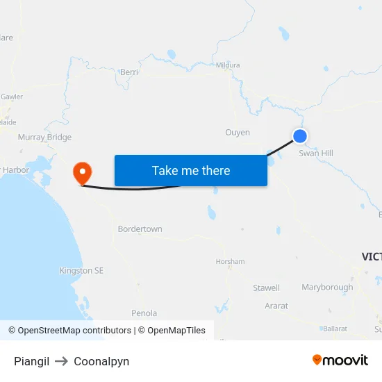 Piangil to Coonalpyn map